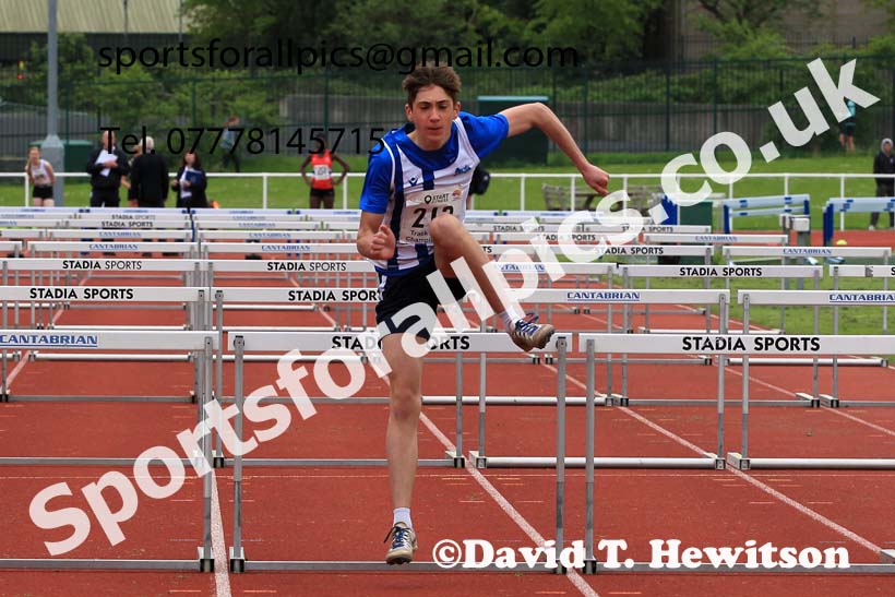 Boys Under-15s 80 metres hurdles, 2023 North Eastern Track and Field Champs., Middlesbrough Sports Village, Middlesbrough. Photo: David T. Hewitson/Sports for All Pics